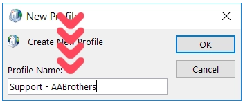 control panel mail setup new profile name